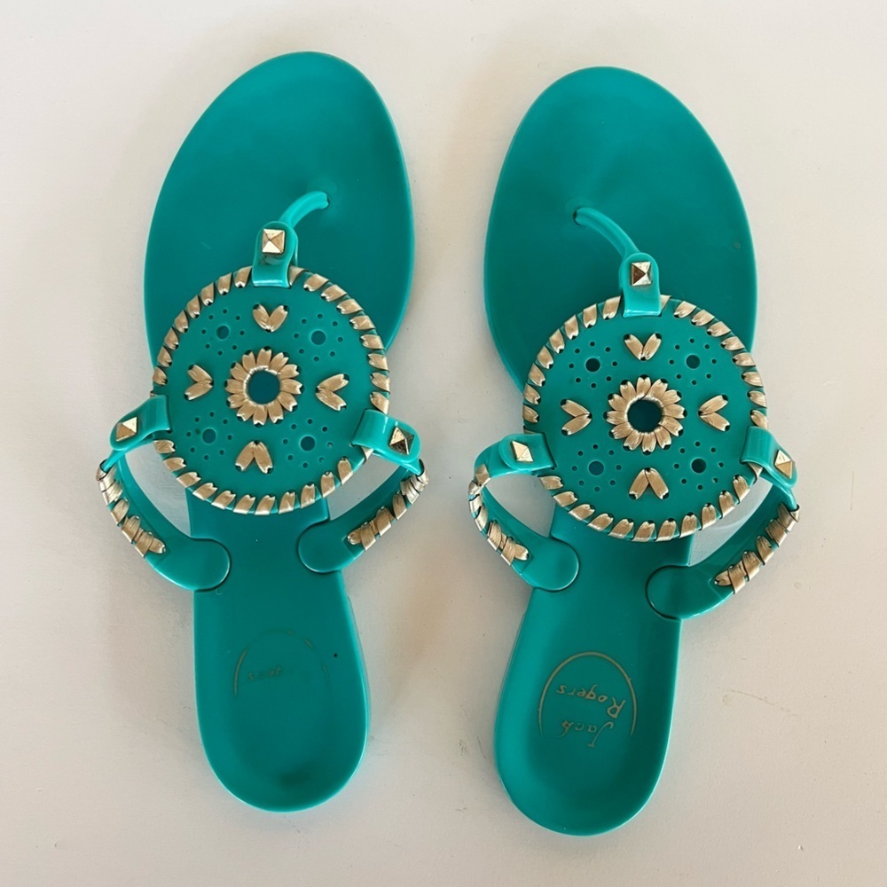 Jack Rogers Georgica Metallic Jelly Flip Flop Sandals, Caribbean Blue, size 9 - Picture 11 of 11